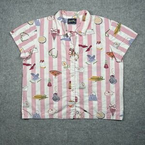 Nick & Nora Pajama shirt Women's size XL Pink Glamorous Makeup Fashion Print